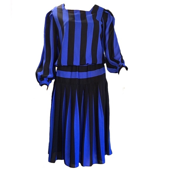 Vintage Black & Blue Striped Avant-Garde Dress - Picture 1 of 5
